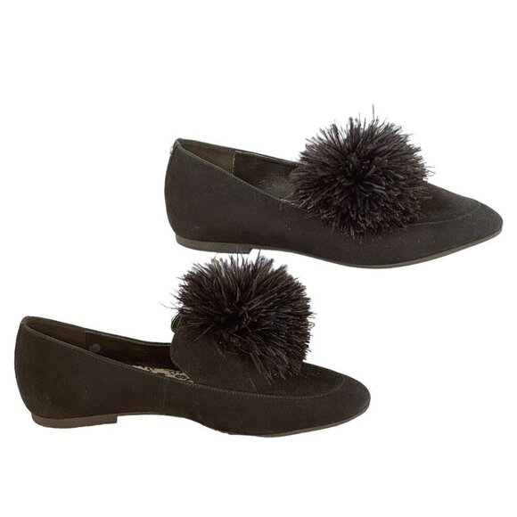 Michael Kors Fara Loafers Black Suede Ballet Flat with Feather Pom Pom Size 8 - Picture 1 of 13